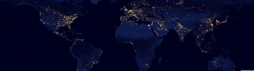 Global City Lights at Night: World Map Satellite View with Illuminated Continents HD wallpaper