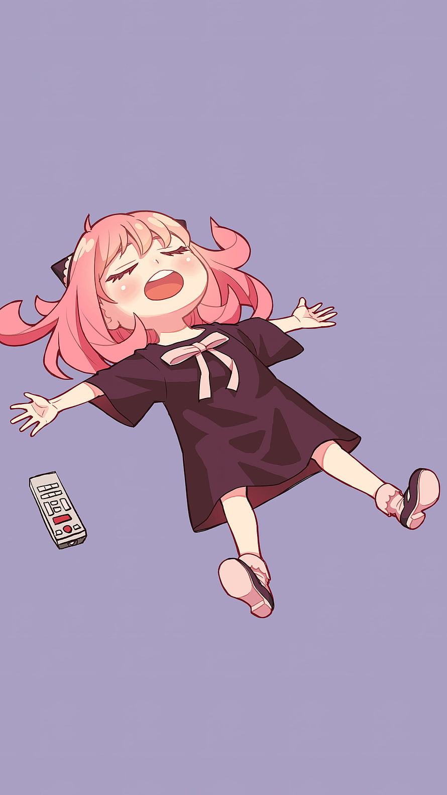 Anya Forger Lying Down With Remote Control Anime Illustration HD phone wallpaper