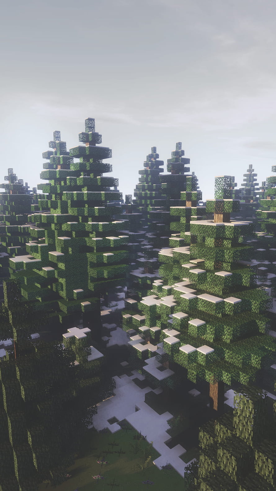Minecraft Winter Forest Landscape With Snowy Pine Trees And Blocky Terrain HD phone wallpaper