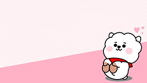 Cute BT21 Koya Character on Soft Pink Background with Hearts HD wallpaper