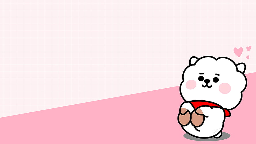 Cute BT21 Koya Character on Soft Pink Background with Hearts HD wallpaper
