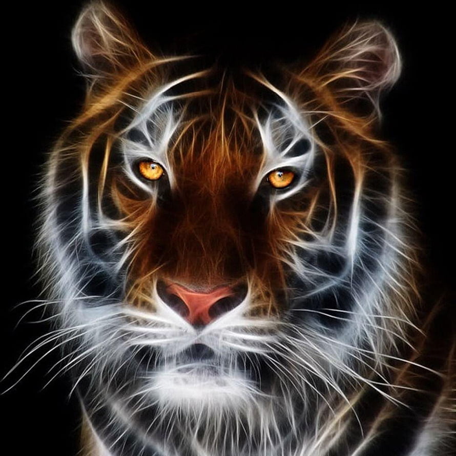 Glowing Tiger Face Digital Art with Luminous Stripes and Intense Amber Eyes HD phone wallpaper