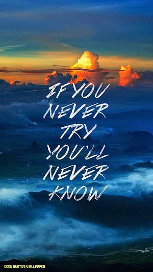 Inspirational Quote Over Dramatic Sunset Clouds and Misty Mountain Valley HD phone wallpaper