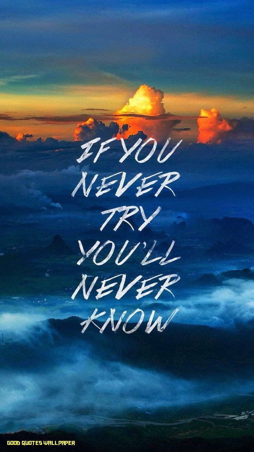 Inspirational Quote Over Dramatic Sunset Clouds and Misty Mountain Valley HD phone wallpaper