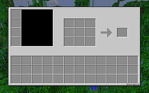 Minecraft Crafting Interface with Grid Slots and Pixelated Grass Background HD wallpaper