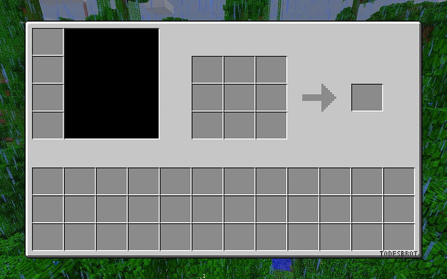 Minecraft Crafting Interface with Grid Slots and Pixelated Grass Background HD wallpaper