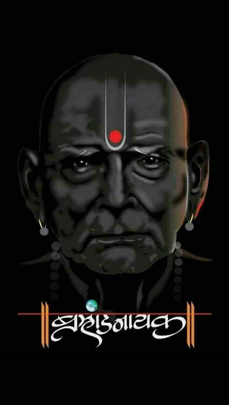 Swami Samarth Maharaj Portrait with Tilak and Beads on Black Background HD phone wallpaper