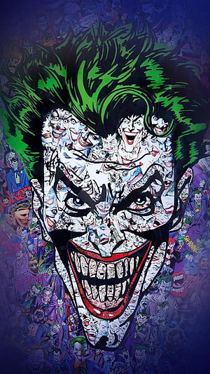 Joker Collage Portrait with Green Hair and Manic Smile HD phone wallpaper