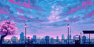 Dreamy Cityscape with Cherry Blossoms and Lofi Aesthetic HD wallpaper