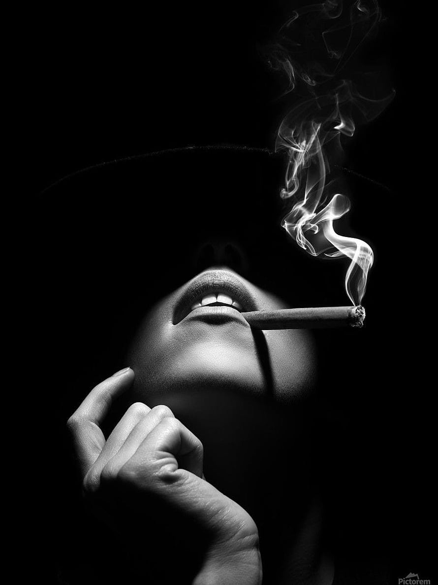 Black and white portrait of a woman smoking a cigar with dramatic smoke HD phone wallpaper