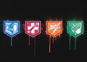 Call of Duty Zombies Perks Icons with Spray Paint Effect on Black Background HD wallpaper