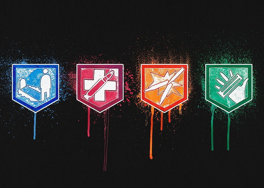 Call of Duty Zombies Perks Icons with Spray Paint Effect on Black Background HD wallpaper