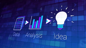 Data Analytics Concept Illustration with Charts and Lightbulb on Digital Grid Background HD wallpaper