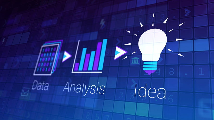 Data Analytics Concept Illustration with Charts and Lightbulb on Digital Grid Background HD wallpaper