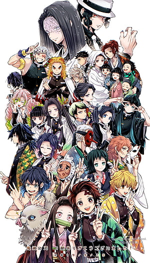 Demon Slayer Full Cast Group Photo with Tanjiro and Nezuko HD phone wallpaper