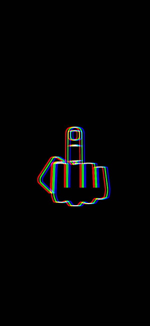 Neon RGB Glitch Outline of a Middle Finger Hand Gesture on Black Background HD phone wallpaper
