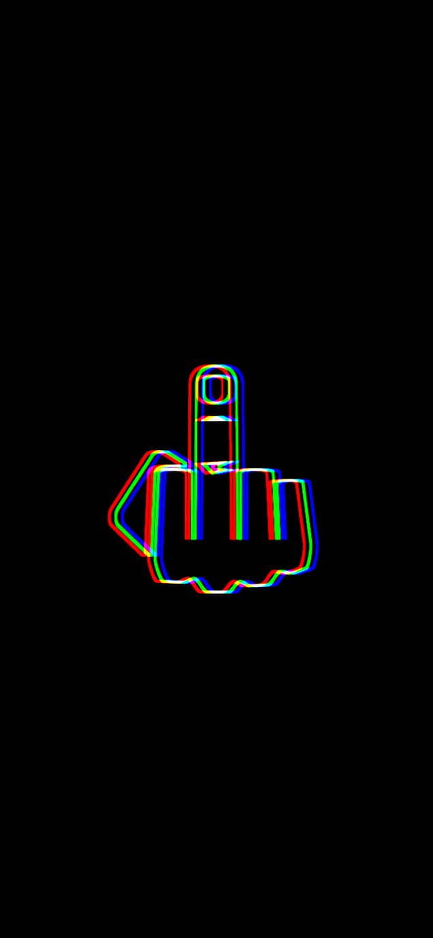 Neon RGB Glitch Outline of a Middle Finger Hand Gesture on Black Background HD phone wallpaper