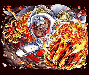 Fleet Admiral Akainu unleashing magma flames in One Piece anime illustration HD wallpaper