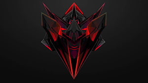 Dark Geometric Crystal Skull with Red Glowing Accents on Black Background HD wallpaper