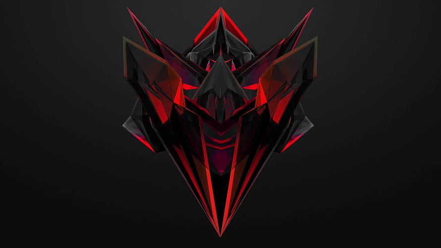 Dark Geometric Crystal Skull with Red Glowing Accents on Black Background HD wallpaper