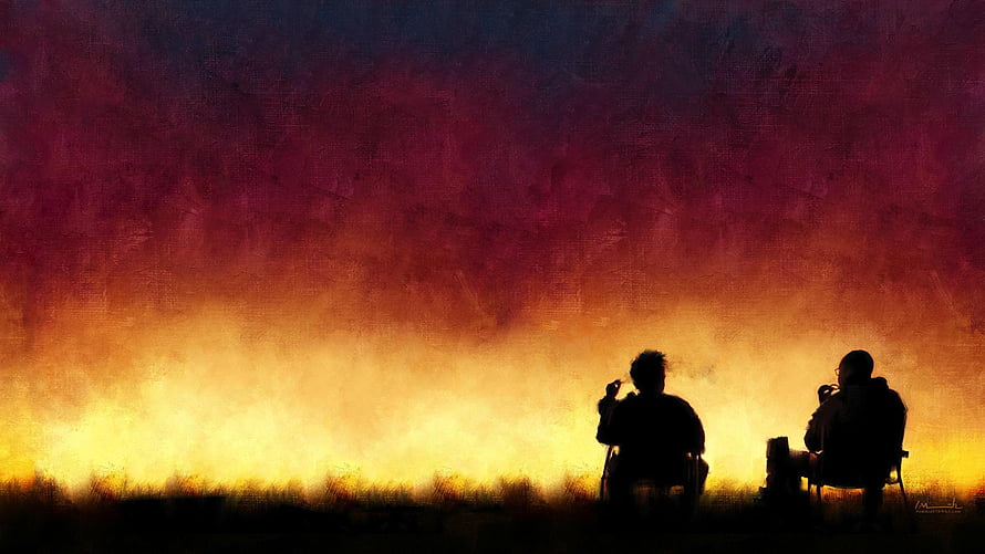 Breaking Bad Silhouettes at Sunset with Dramatic Orange and Purple Sky HD wallpaper