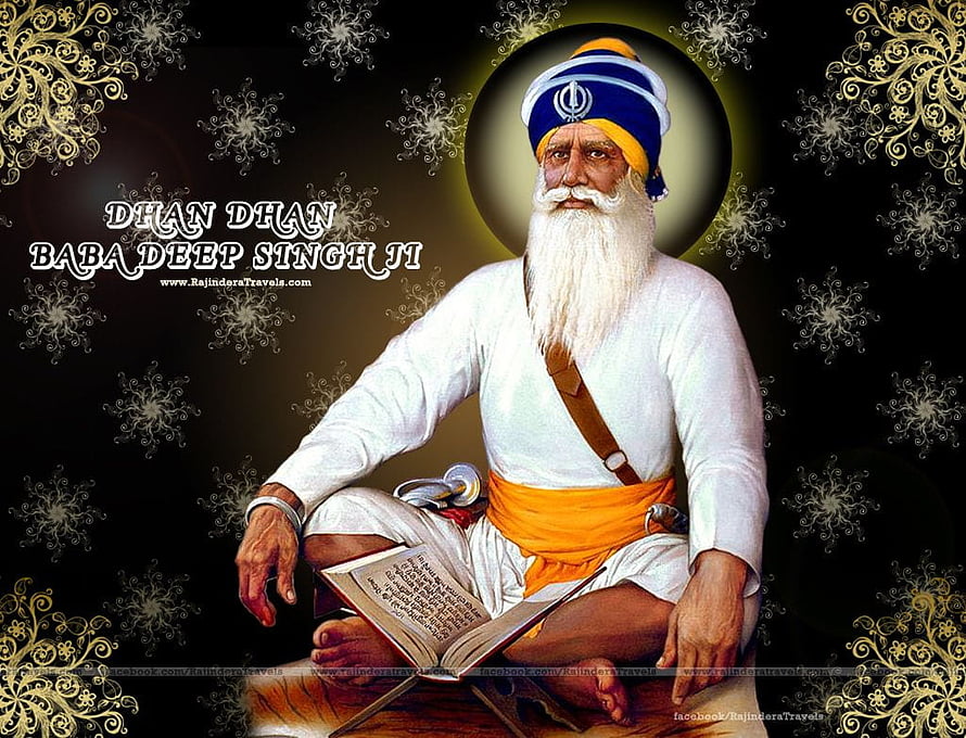 Baba Deep Singh Ji Portrait with Turban and Sacred Text HD wallpaper
