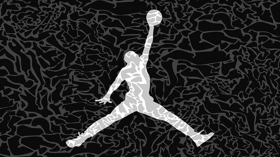 Air Jordan Jumpman Logo with Camouflage Pattern on Black Background HD wallpaper