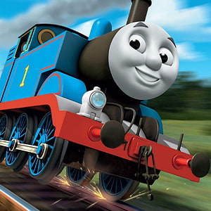 Thomas the Tank Engine Speeding Along the Tracks in a Vibrant 3D Animation Scene HD phone wallpaper