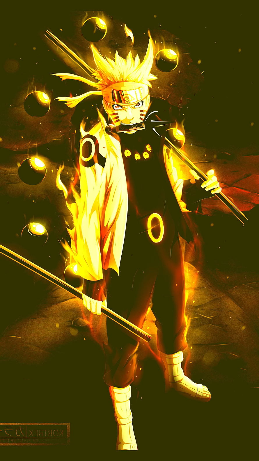 Naruto Sage Mode Anime Character with Golden Aura and Dual Swords HD phone wallpaper