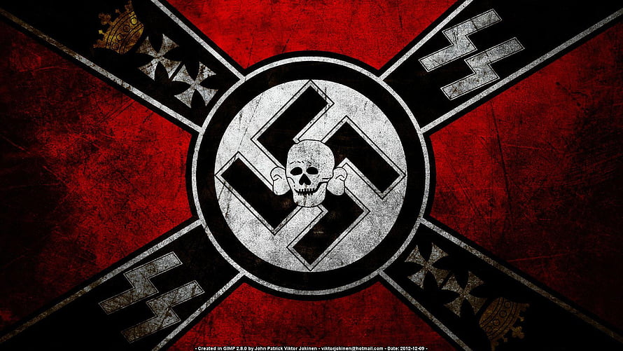 Dark Red and Black SS Emblem with Skull and Crossbones Design HD wallpaper