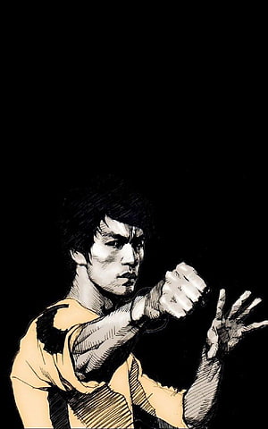 Bruce Lee Martial Arts Illustration in Yellow Gi on Black Background HD phone wallpaper