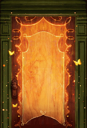 Magical Encanto Door with Glowing Golden Runes and Floating Butterflies HD phone wallpaper