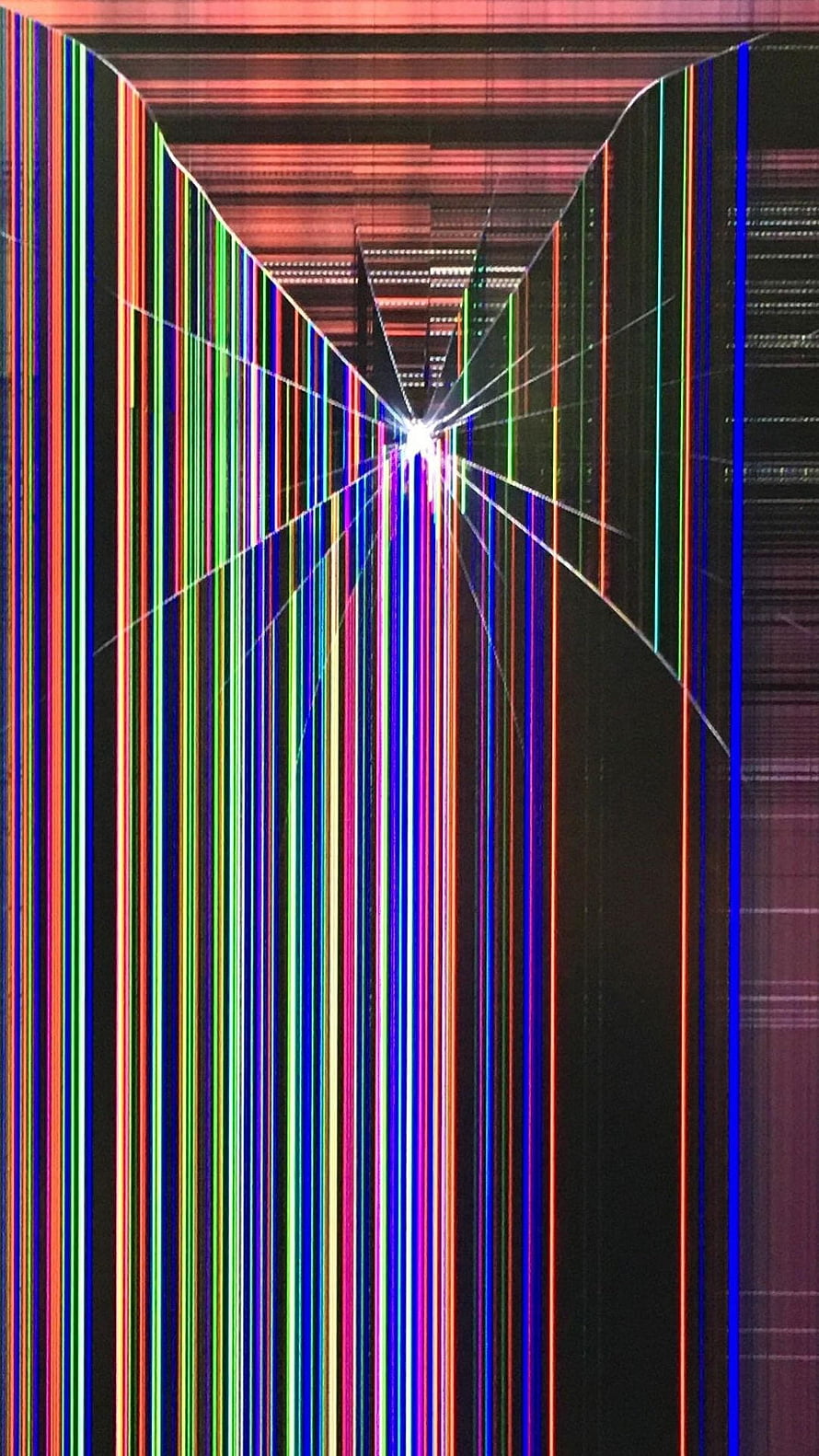 Vibrant Vertical Neon Light Streaks Radiating From Central Point Against Dark Background HD phone wallpaper