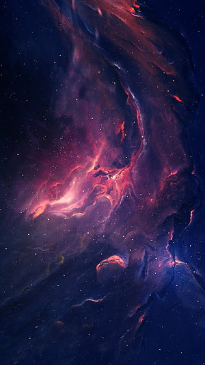Vibrant Red and Purple Cosmic Nebula with Scattered Stars in Deep Space HD phone wallpaper