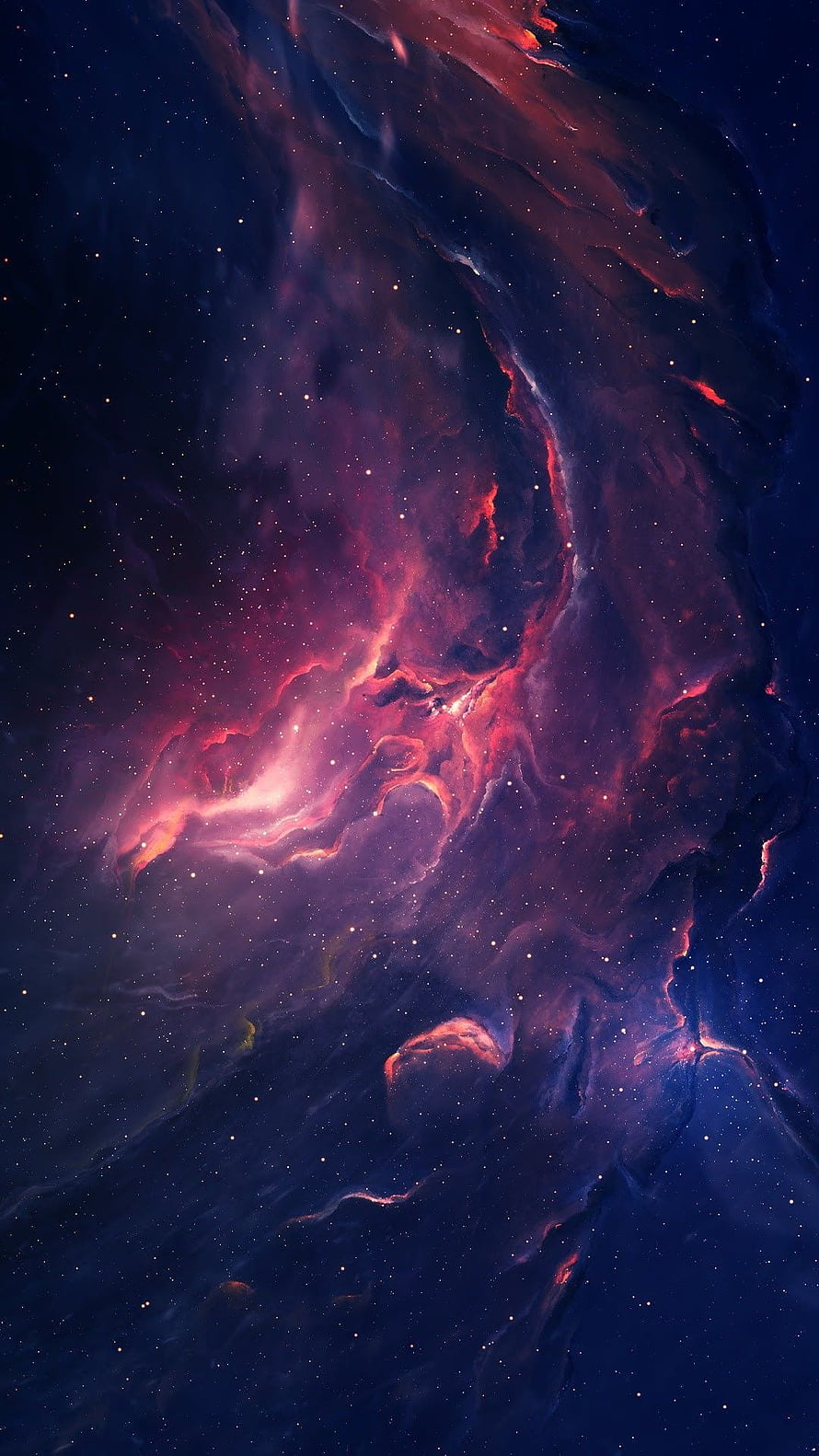 Vibrant Red and Purple Cosmic Nebula with Scattered Stars in Deep Space HD phone wallpaper