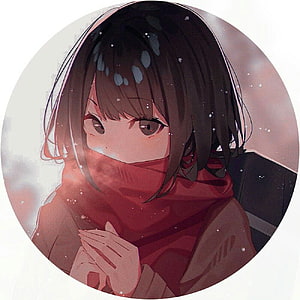 Anime Girl in Red Scarf with Snowflakes in Hair, Soft Winter Portrait Illustration HD phone wallpaper