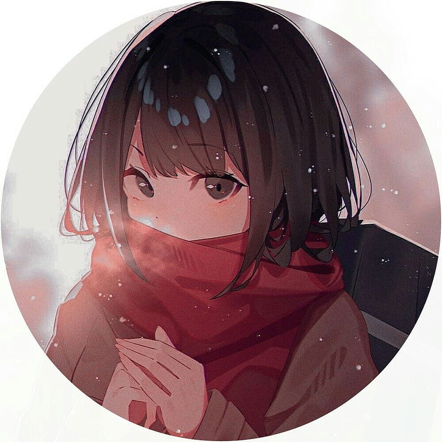 Anime Girl in Red Scarf with Snowflakes in Hair, Soft Winter Portrait Illustration HD phone wallpaper