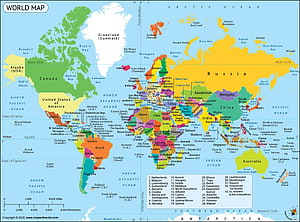 Colorful Political World Map with Labeled Countries and Oceans HD wallpaper