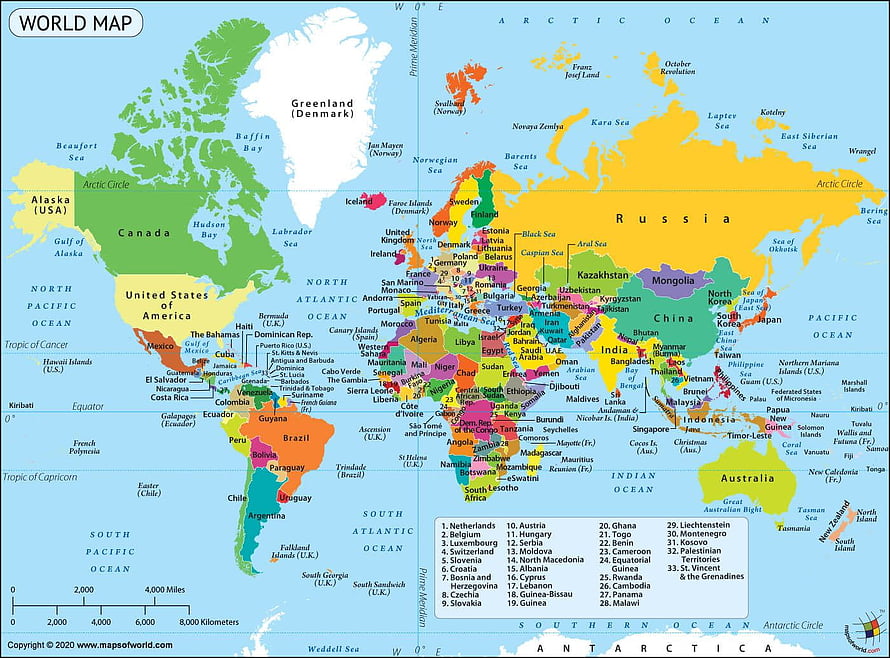 Colorful Political World Map with Labeled Countries and Oceans HD wallpaper