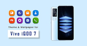 Vivo iQOO 7 Custom Theme and Wallpaper with Colorful App Icons and Blue Geometric Display HD wallpaper