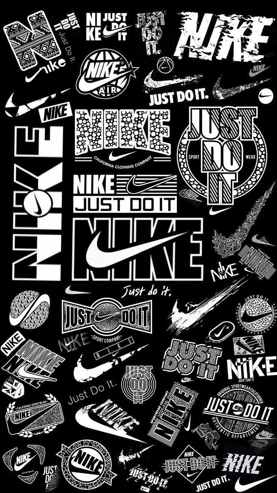 Nike Vintage Logo Collection Black and White Typography Design HD phone wallpaper