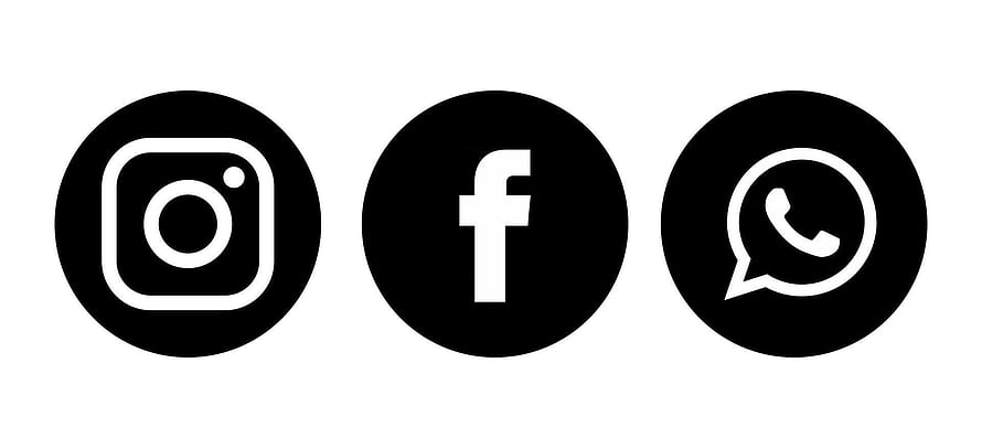 Minimalist Black Circular Icons for Instagram, Facebook, and WhatsApp on White Background HD wallpaper