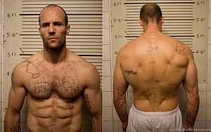 Jason Statham Prison Mugshot Front and Back View with Tattoos HD wallpaper