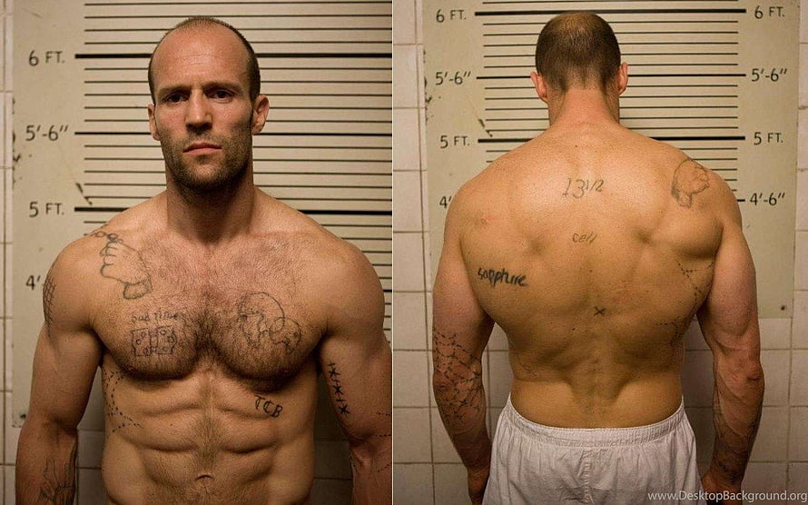 Jason Statham Prison Mugshot Front and Back View with Tattoos HD wallpaper