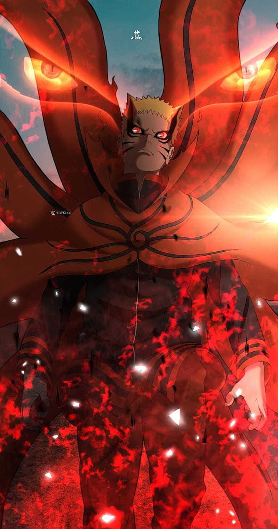 Naruto Baryon Mode with Nine-Tails Chakra Aura and Red Energy HD phone wallpaper