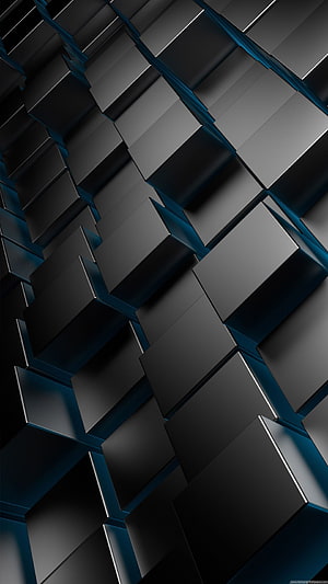 Dark Geometric 3D Cube Pattern with Teal Accents Abstract Wallpaper HD phone wallpaper