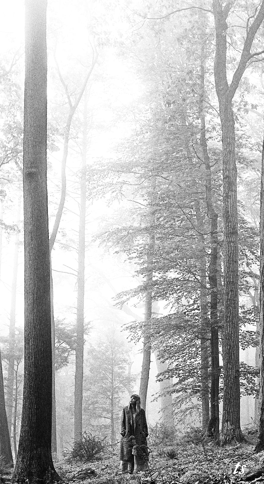 Ethereal Black and White Portrait of a Woman Standing in a Misty Forest HD phone wallpaper