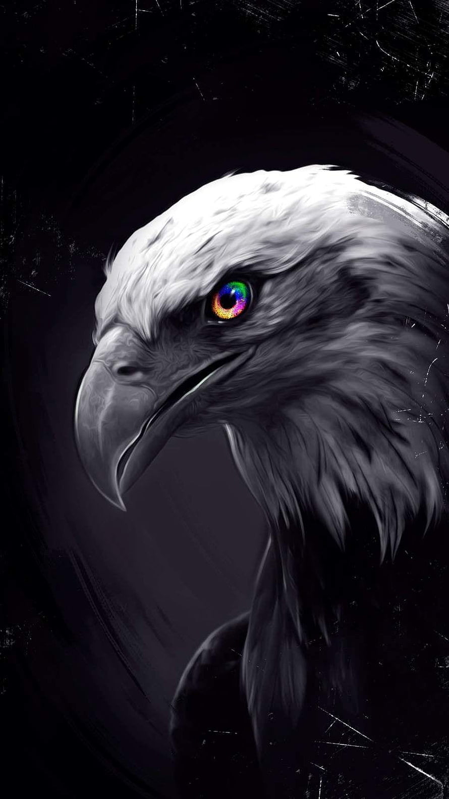 Majestic Eagle Head Portrait with Vibrant Rainbow Eye on Dark Background HD phone wallpaper
