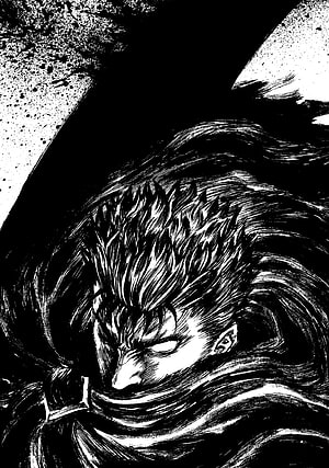 Guts from Berserk in Intense Black and White Manga Art Style HD phone wallpaper