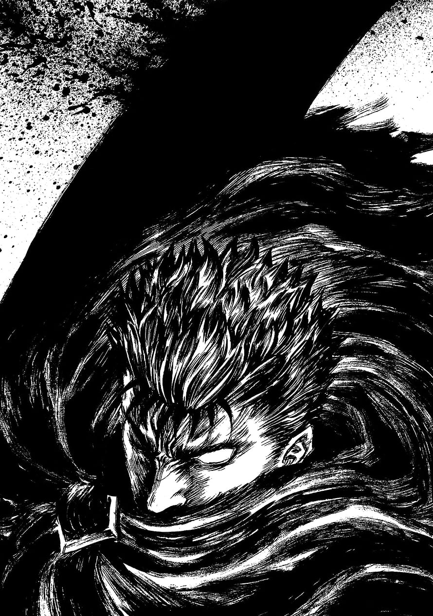 Guts from Berserk in Intense Black and White Manga Art Style HD phone wallpaper